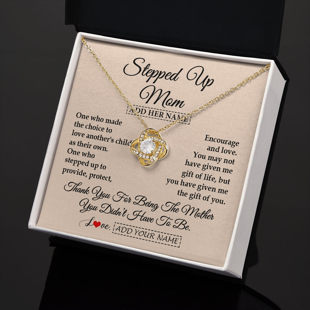 Love Knot Necklace 18K Yellow Gold Finish | 2 | Personalized To My Stepped Up Mom Necklace From Stepdaughter Stepson Thank You For Being The Mother Bonus Mom Gifts Birthday Mothers Day Gift Box Message Card | https://siriusteestore.