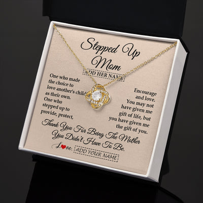 Love Knot Necklace 18K Yellow Gold Finish | 2 | Personalized To My Stepped Up Mom Necklace From Stepdaughter Stepson Thank You For Being The Mother Bonus Mom Gifts Birthday Mothers Day Gift Box Message Card | https://siriusteestore.