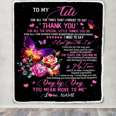 Personalized To My Titi Blanket From Daughter Son Flower Butterfly Thank You For All The Special Titi Birthday Mothers Day Customized Fleece Throw Blanket | siriusteestore