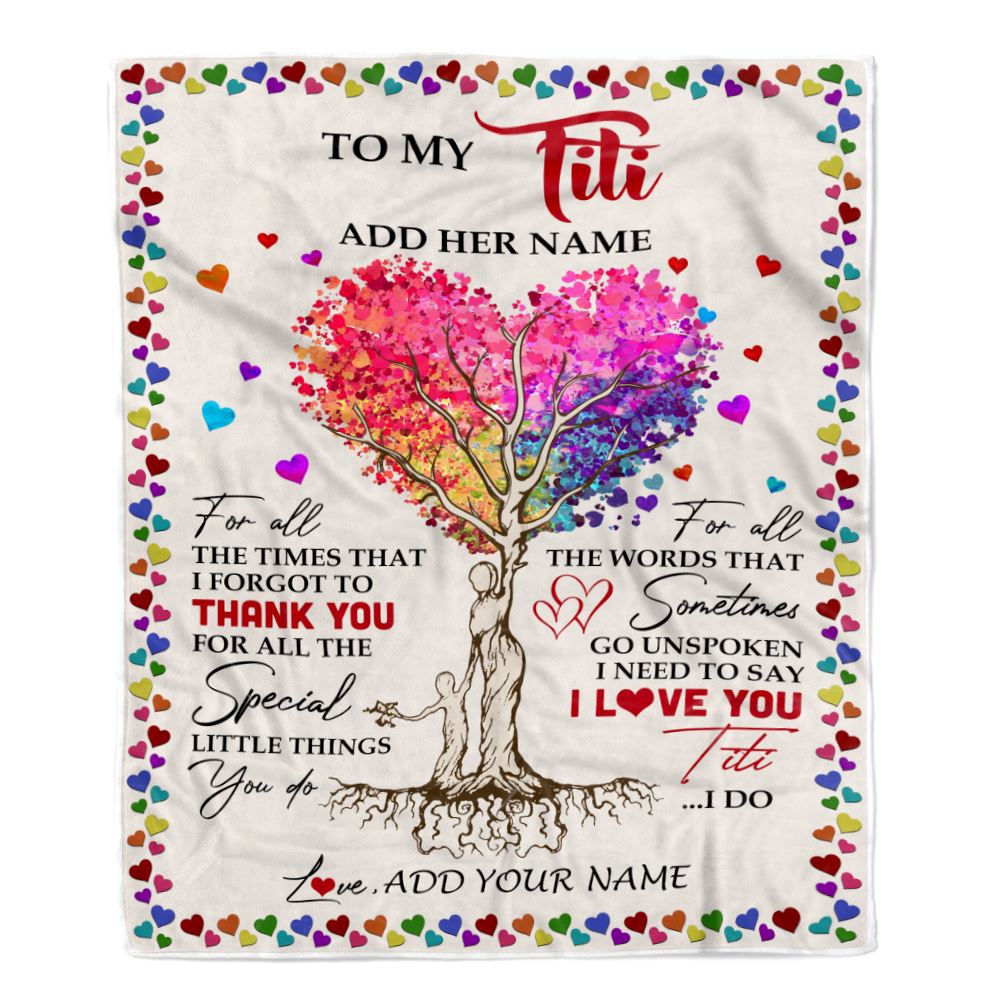 Personalized To My Titi Blanket From Niece Nephew Colorful Tree Thank You For All Titi Birthday Gifts Mothers Day Thanksgiving Christmas Customized Fleece Blanket | siriusteestore