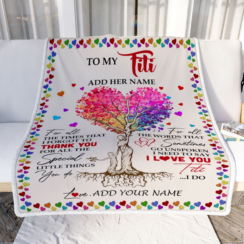 Personalized To My Titi Blanket From Niece Nephew Colorful Tree Thank You For All Titi Birthday Gifts Mothers Day Thanksgiving Christmas Customized Fleece Blanket | siriusteestore