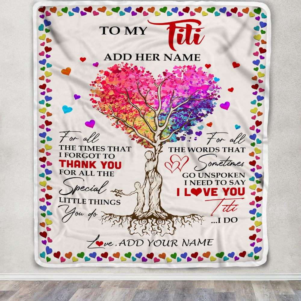 Personalized To My Titi Blanket From Niece Nephew Colorful Tree Thank You For All Titi Birthday Gifts Mothers Day Thanksgiving Christmas Customized Fleece Blanket | siriusteestore