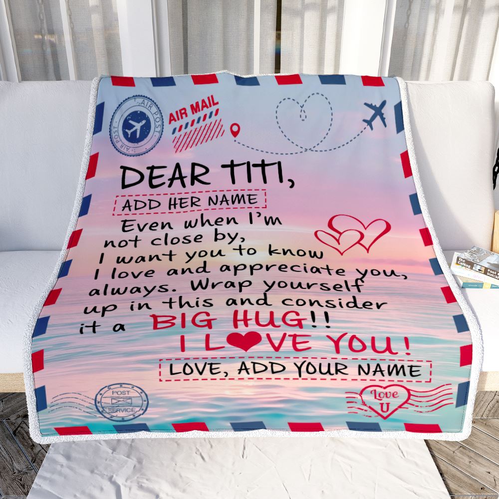Personalized To My Titi Blanket From Niece Nephew Letter Mail To Titi Gifts Happy Birthday Gifts Mothers Day Christmas Custom Name Fleece Throw Blanket | siriusteestore