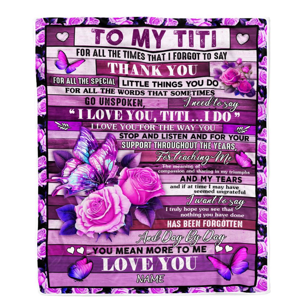 Personalized To My Titi Blanket From Niece Nephew Wood Butterfly You Mean More To Me Titi Birthday Mothers Day Christmas Customized Fleece Throw Blanket | siriusteestore