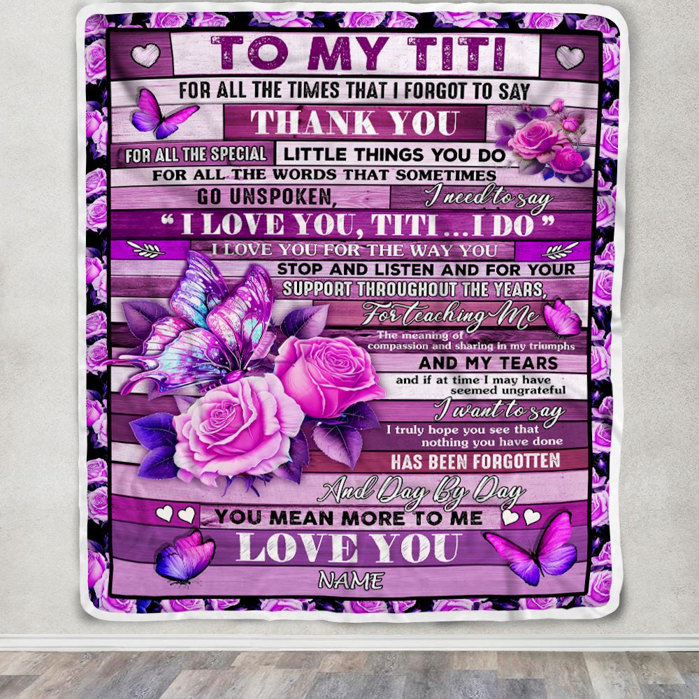 Personalized To My Titi Blanket From Niece Nephew Wood Butterfly You Mean More To Me Titi Birthday Mothers Day Christmas Customized Fleece Throw Blanket | siriusteestore