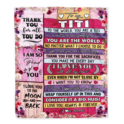 Personalized To My Titi Blanket From Niece Nephew Wood Floral Thank You I Love You Titi Birthday Mothers Day Christmas Customized Fleece Throw Blanket | siriusteestore