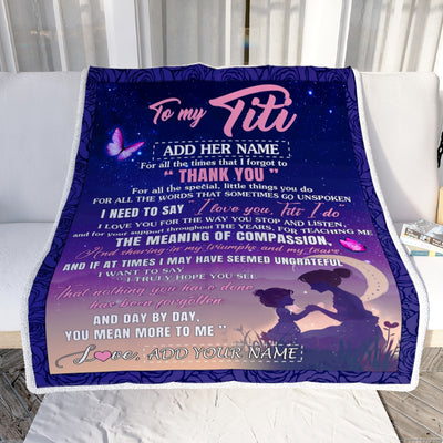 Personalized To My Titi Blanket From Niece Night Sky Thank You Love You Titi Birthday Gifts Mothers Day Christmas Customized Fleece Throw Blanket | siriusteestore