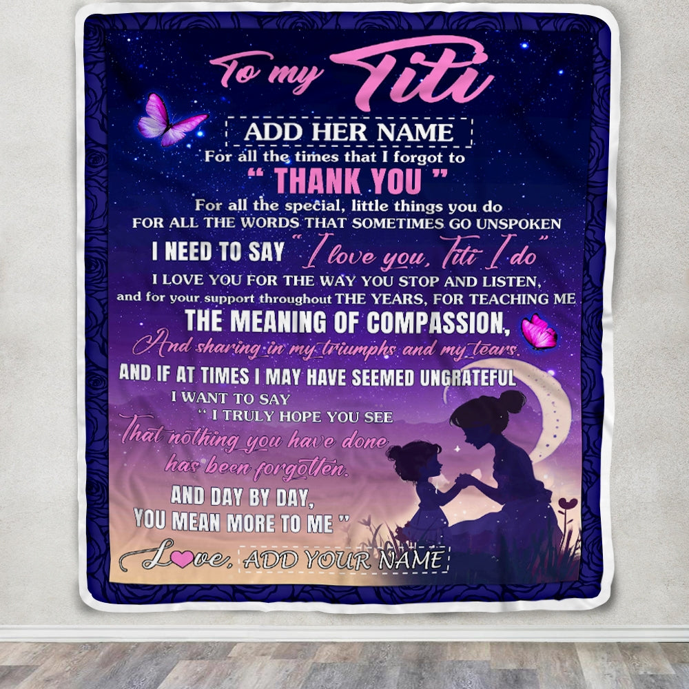 Personalized To My Titi Blanket From Niece Night Sky Thank You Love You Titi Birthday Gifts Mothers Day Christmas Customized Fleece Throw Blanket | siriusteestore