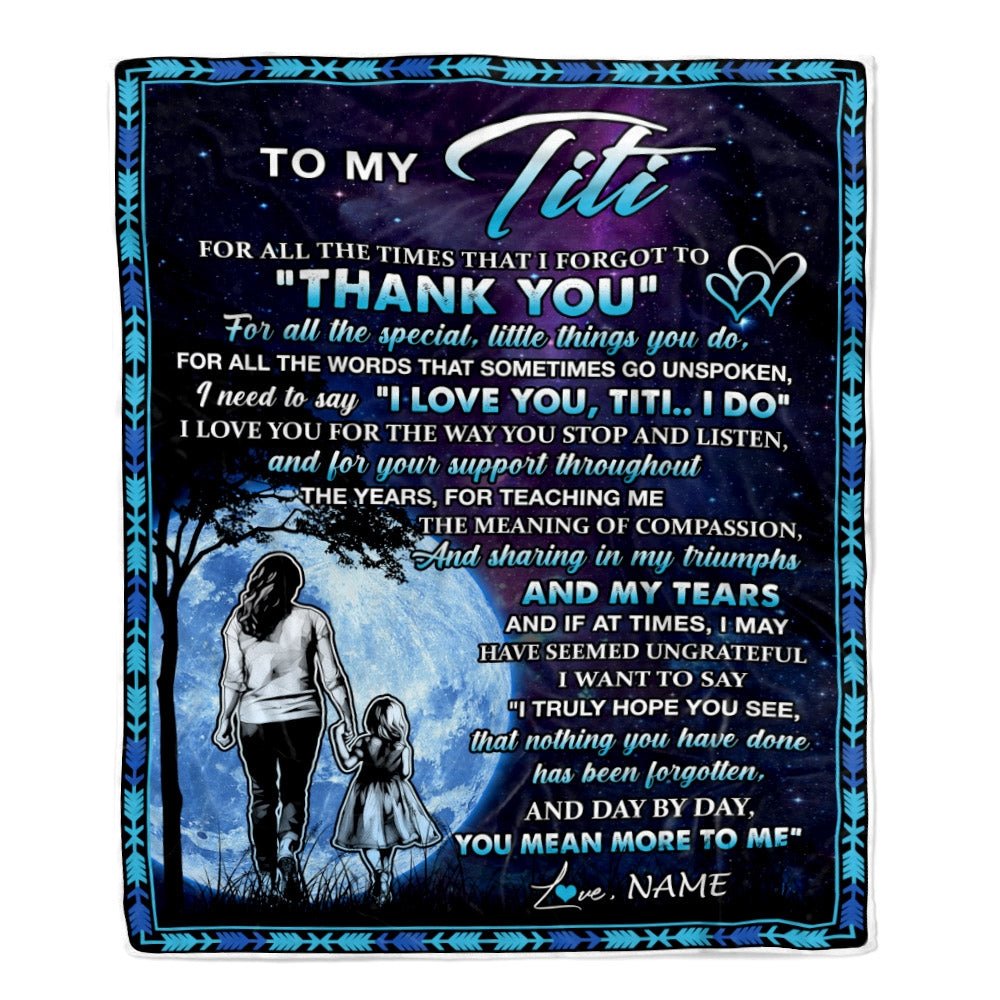 Personalized To My Titi Blanket From Niece Thank You Day By Day Titi Birthday Mothers Day Thanksgiving Christmas Customized Bed Fleece Blanket | siriusteestore