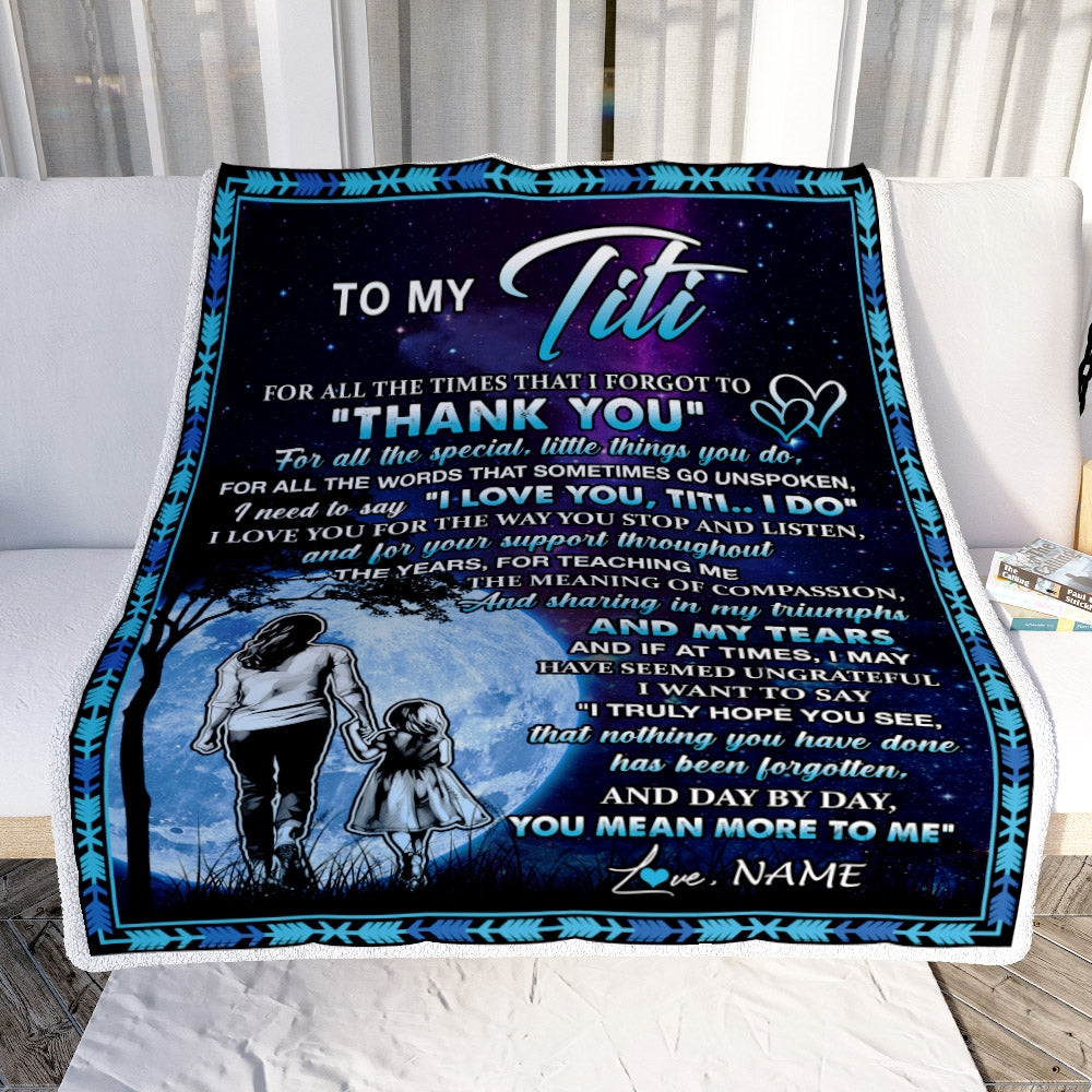 Personalized To My Titi Blanket From Niece Thank You Day By Day Titi Birthday Mothers Day Thanksgiving Christmas Customized Bed Fleece Blanket | siriusteestore