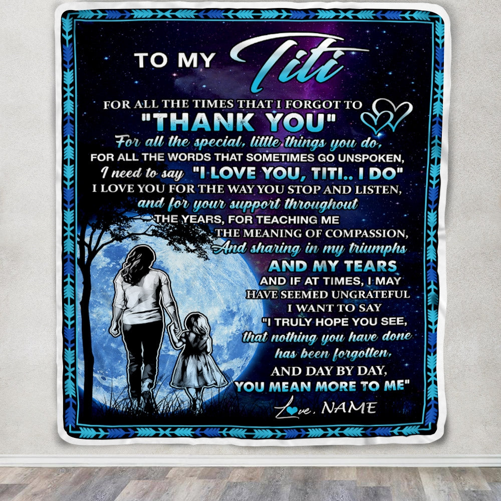 Personalized To My Titi Blanket From Niece Thank You Day By Day Titi Birthday Mothers Day Thanksgiving Christmas Customized Bed Fleece Blanket | siriusteestore