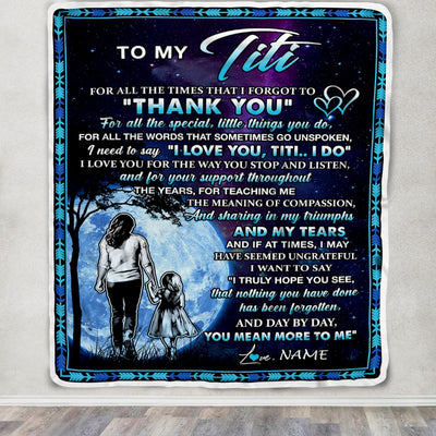 Personalized To My Titi Blanket From Niece Thank You Day By Day Titi Birthday Mothers Day Thanksgiving Christmas Customized Bed Fleece Blanket | siriusteestore