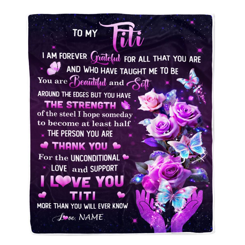 Personalized To My Titi Blanket From Niece Thank You For Love Butterfly Titi Birthday Mothers Day Thanksgiving Christmas Customized Gift Fleece Throw Blanket | siriusteestore