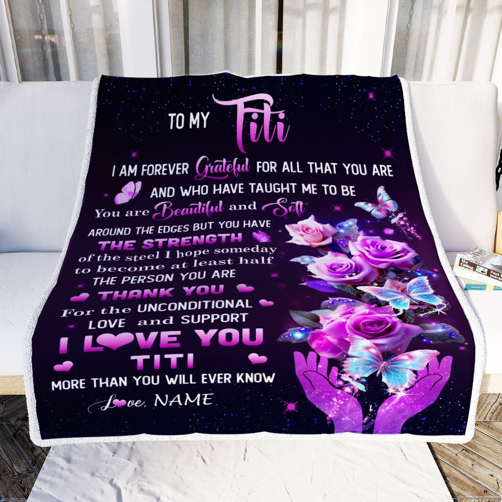 Personalized To My Titi Blanket From Niece Thank You For Love Butterfly Titi Birthday Mothers Day Thanksgiving Christmas Customized Gift Fleece Throw Blanket | siriusteestore