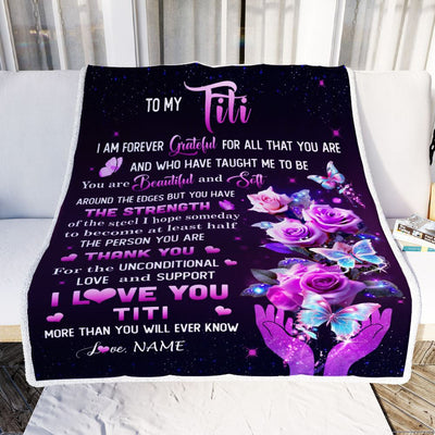 Personalized To My Titi Blanket From Niece Thank You For Love Butterfly Titi Birthday Mothers Day Thanksgiving Christmas Customized Gift Fleece Throw Blanket | siriusteestore