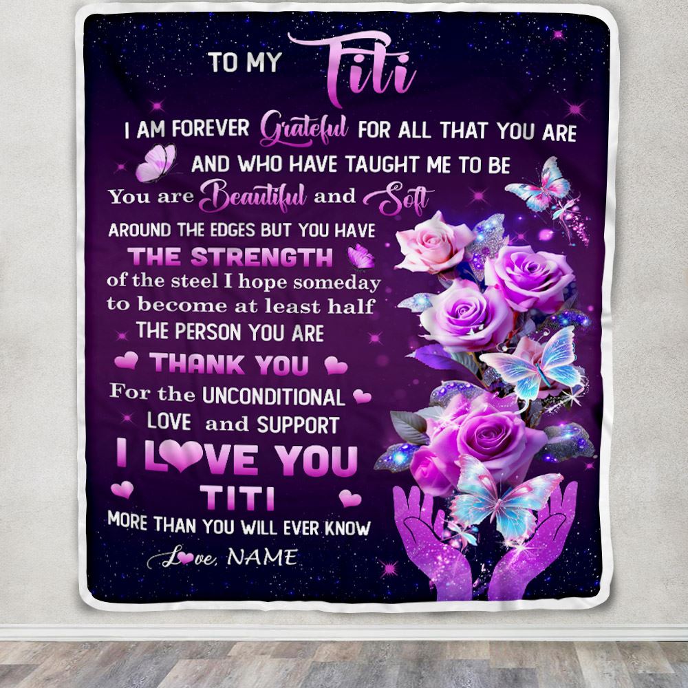 Personalized To My Titi Blanket From Niece Thank You For Love Butterfly Titi Birthday Mothers Day Thanksgiving Christmas Customized Gift Fleece Throw Blanket | siriusteestore