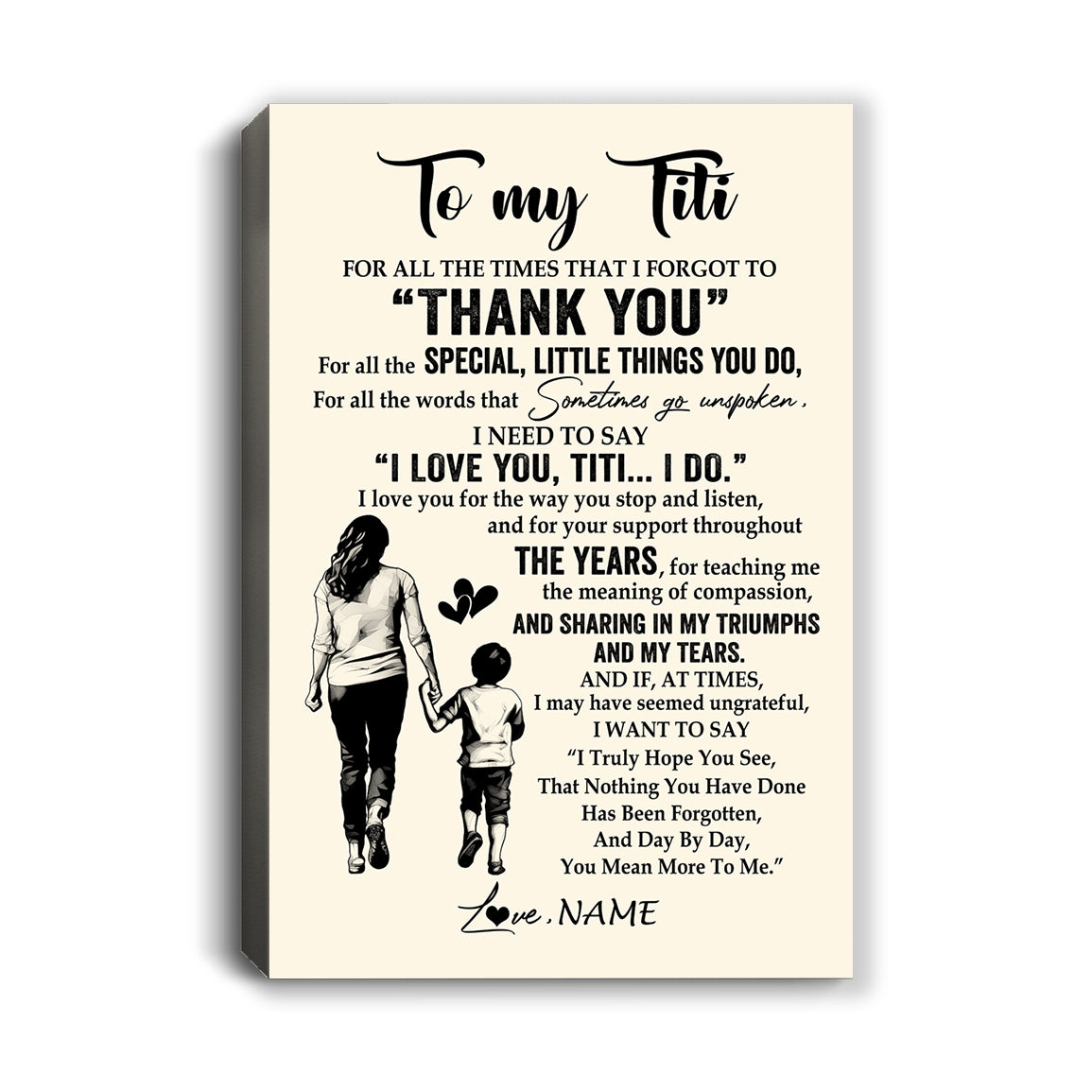 Personalized To My Titi Canvas From Nephew For All The Times That I Forgot To Thank You Titi Birthday Mothers Day Christmas Custom Wall Art Print Framed Canvas | siriusteestore