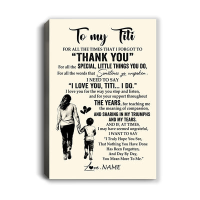 Personalized To My Titi Canvas From Nephew For All The Times That I Forgot To Thank You Titi Birthday Mothers Day Christmas Custom Wall Art Print Framed Canvas | siriusteestore