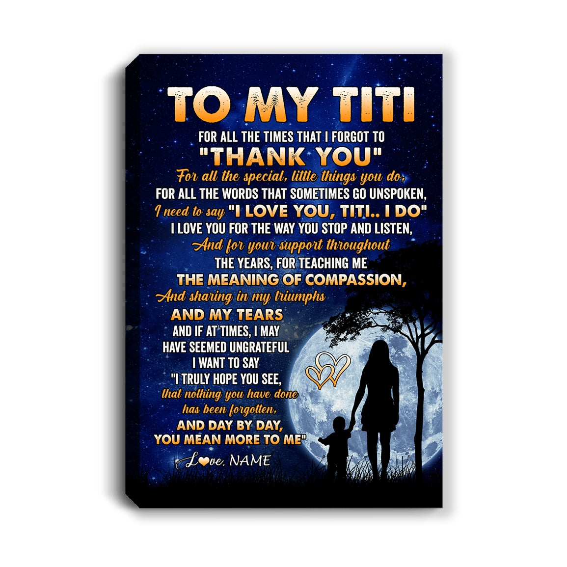 Personalized To My Titi Canvas From Nephew Niece Thank You Grateful Love Titi Birthday Gifts Mothers Day Thanksgiving Christmas Custom Wall Art Print Framed Canvas | siriusteestore
