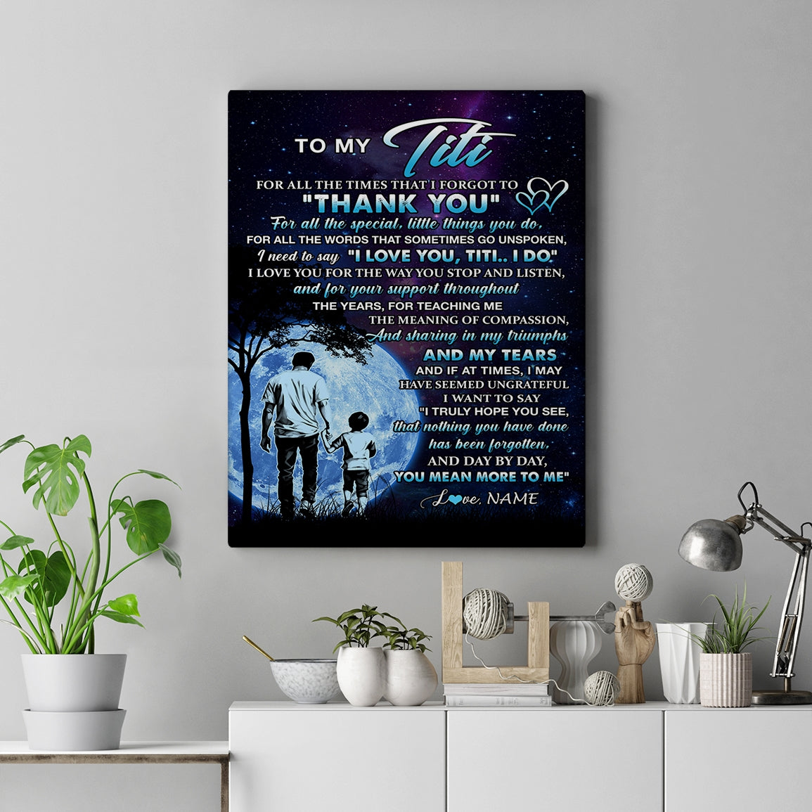 Personalized To My Titi Canvas From Nephew Thank You Day By Day Titi Birthday Mothers Day Thanksgiving Christmas Custom Wall Art Print Framed Canvas | siriusteestore