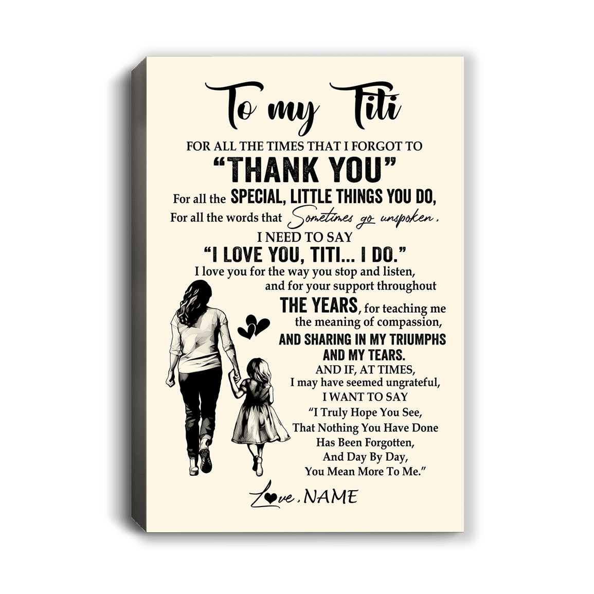 Personalized To My Titi Canvas From Niece For All The Times That I Forgot To Thank You Titi Birthday Mothers Day Christmas Custom Wall Art Print Framed Canvas | siriusteestore