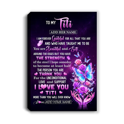Personalized To My Titi Canvas From Niece Thank You For Love Butterfly Titi Birthday Gifts Mothers Day Thanksgiving Christmas Custom Wall Art Framed Canvas | siriusteestore