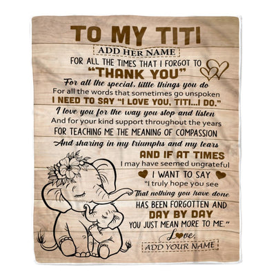 Personalized To My Titi Gift Blanket From Niece Nephew Elephant Thank You Best Titi Birthday Gifts Mothers Day Christmas Custom Name Fleece Throw Blanket | siriusteestore