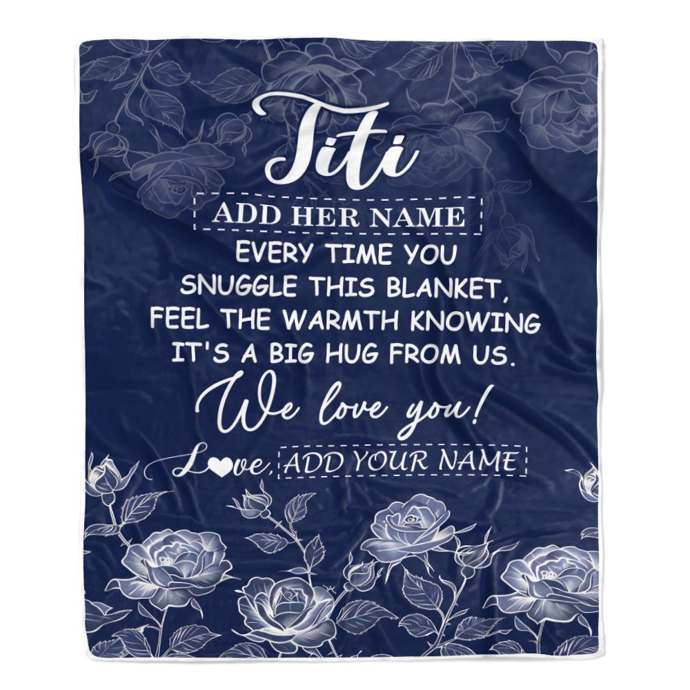Personalized To My Titi Gifts Blanket From Niece Nephew Blue Flower Love You Birthday Gifts For Titi Mothers Day Christmas Titi Fleece Throw Blanket | siriusteestore