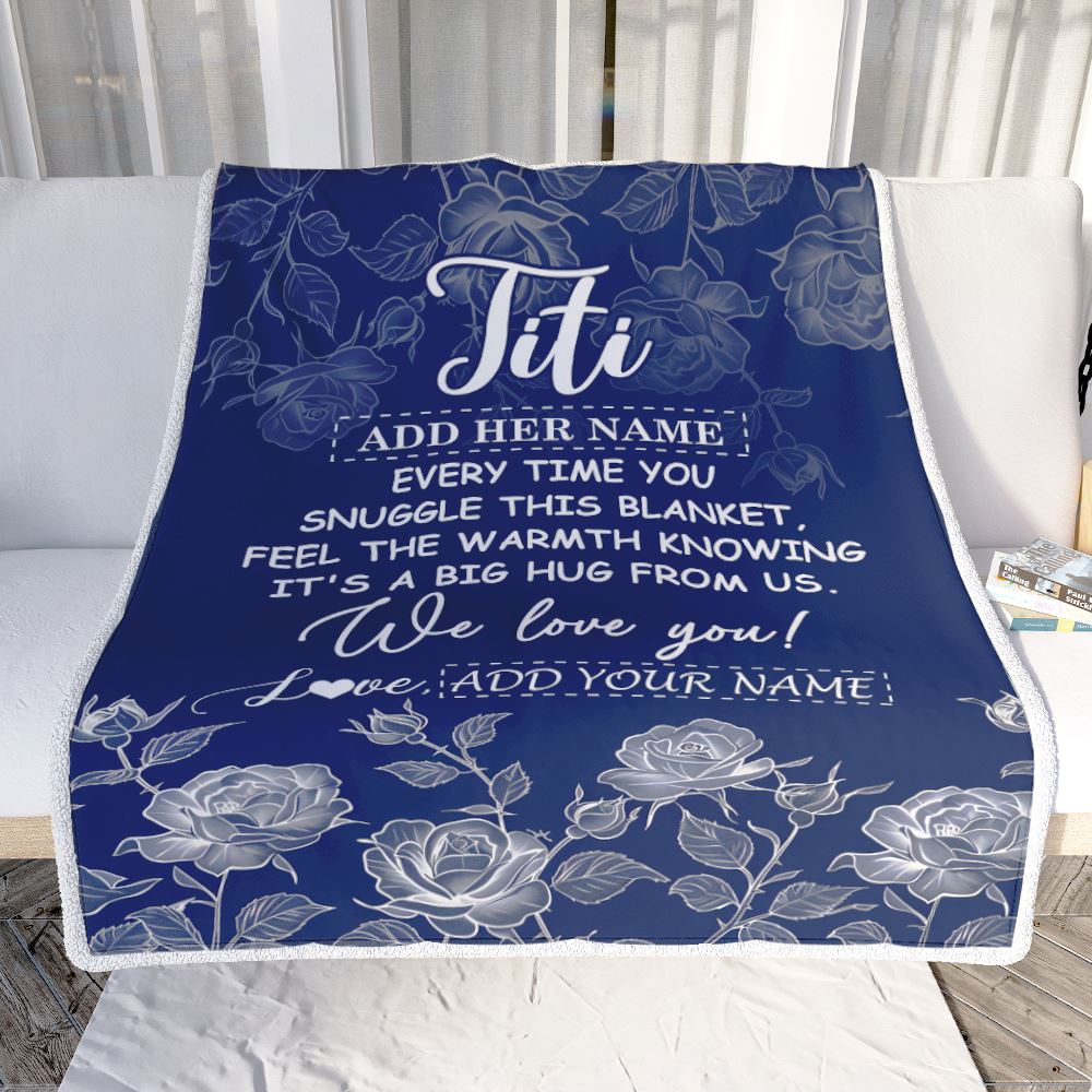 Personalized To My Titi Gifts Blanket From Niece Nephew Blue Flower Love You Birthday Gifts For Titi Mothers Day Christmas Titi Fleece Throw Blanket | siriusteestore