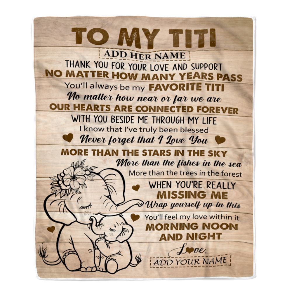 Personalized To My Titi Gifts Blanket From Niece Nephew Elephant My Favorite Titi Birthday Gifts Mothers Day Christmas Custom Name Fleece Throw Blanket | siriusteestore