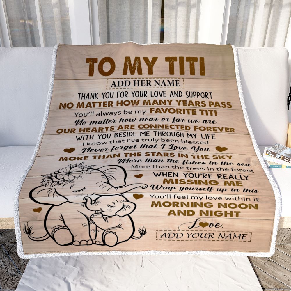 Personalized To My Titi Gifts Blanket From Niece Nephew Elephant My Favorite Titi Birthday Gifts Mothers Day Christmas Custom Name Fleece Throw Blanket | siriusteestore