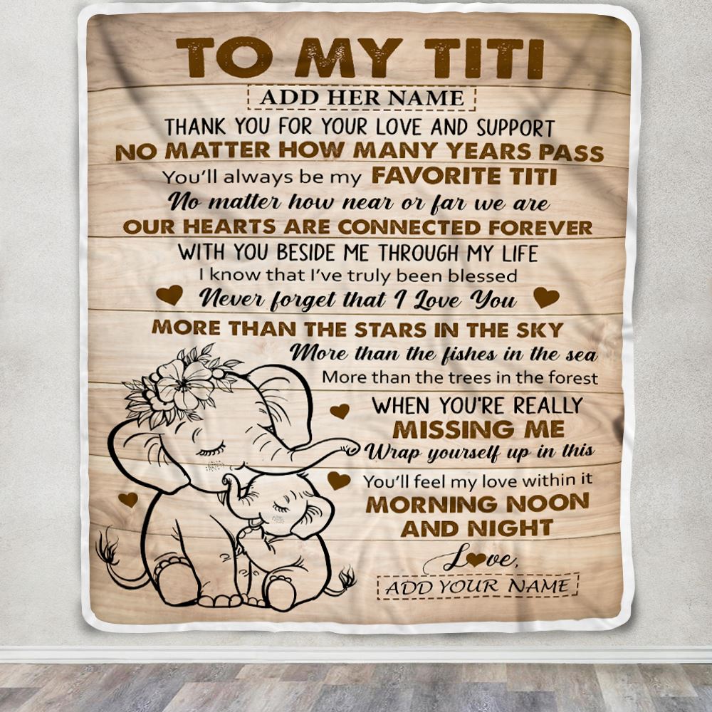 Personalized To My Titi Gifts Blanket From Niece Nephew Elephant My Favorite Titi Birthday Gifts Mothers Day Christmas Custom Name Fleece Throw Blanket | siriusteestore