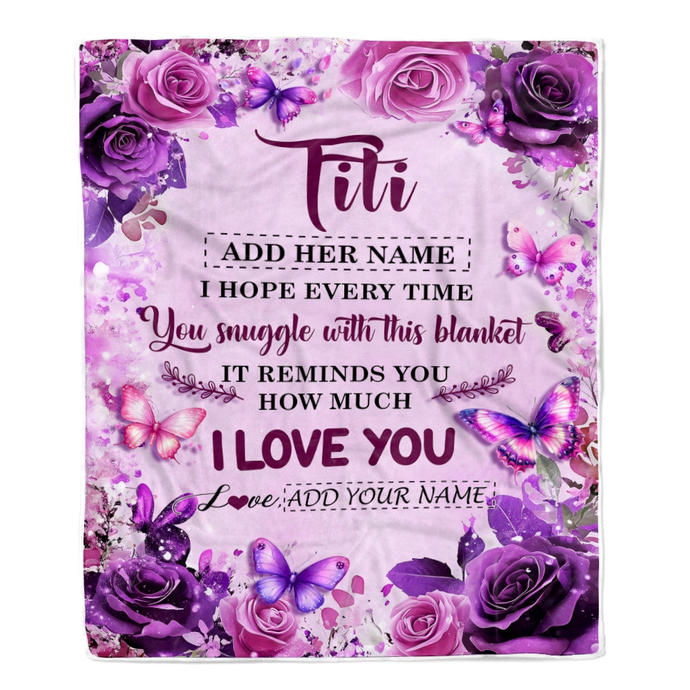 Personalized To My Titi Gifts Blanket From Niece Nephew Purple Floral Birthday Gifts For Titi Mothers Day Thanksgiving Christmas Custom Fleece Throw Blanket | siriusteestore