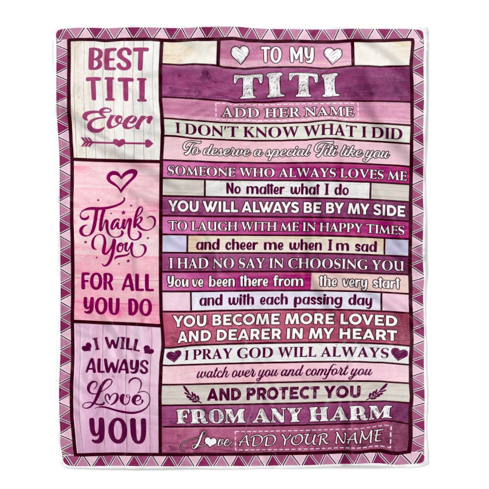 Personalized To My Titi Gifts Blanket From Niece Nephew Wood Thank You For All Gifts For Titi Mothers Day Birthday Christmas Customized Fleece Throw Blanket | siriusteestore