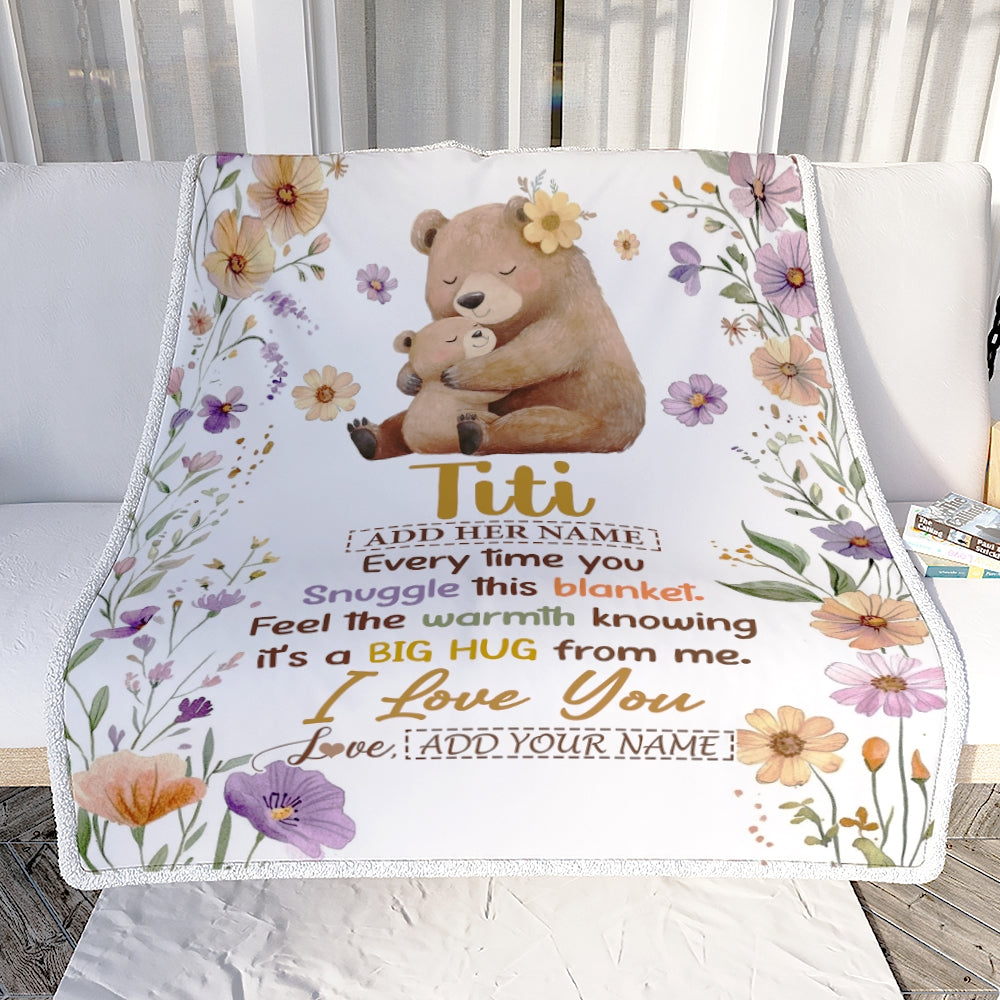 Personalized To My Titi Gifts From Niece Nephew Blanket Bear Big Hug Birthday Present Gift Idea For Titi Mothers Day Christmas Custom Fleece Throw Blanket Shirt & Hoodie | siriusteestore