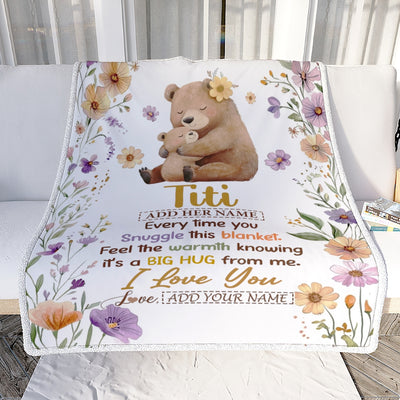 Personalized To My Titi Gifts From Niece Nephew Blanket Bear Big Hug Birthday Present Gift Idea For Titi Mothers Day Christmas Custom Fleece Throw Blanket Shirt & Hoodie | siriusteestore
