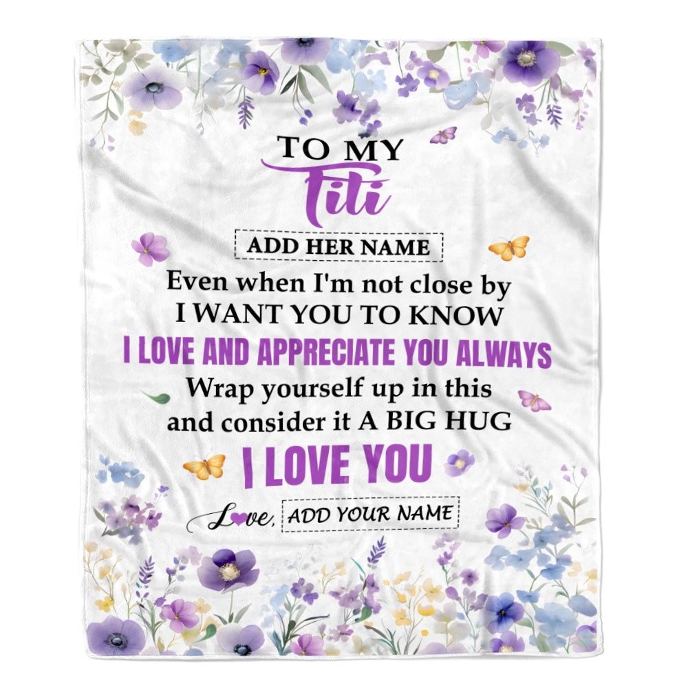 Personalized To My Titi Gifts From Niece Nephew Blanket I Love You Purple Floral Birthday Gift Idea For Titi Gifts Christmas Customized Fleece Throw Blanket | siriusteestore