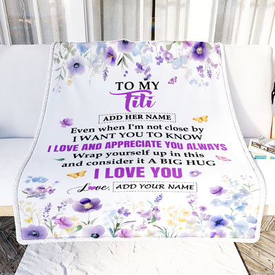 Personalized To My Titi Gifts From Niece Nephew Blanket I Love You Purple Floral Birthday Gift Idea For Titi Gifts Christmas Customized Fleece Throw Blanket | siriusteestore