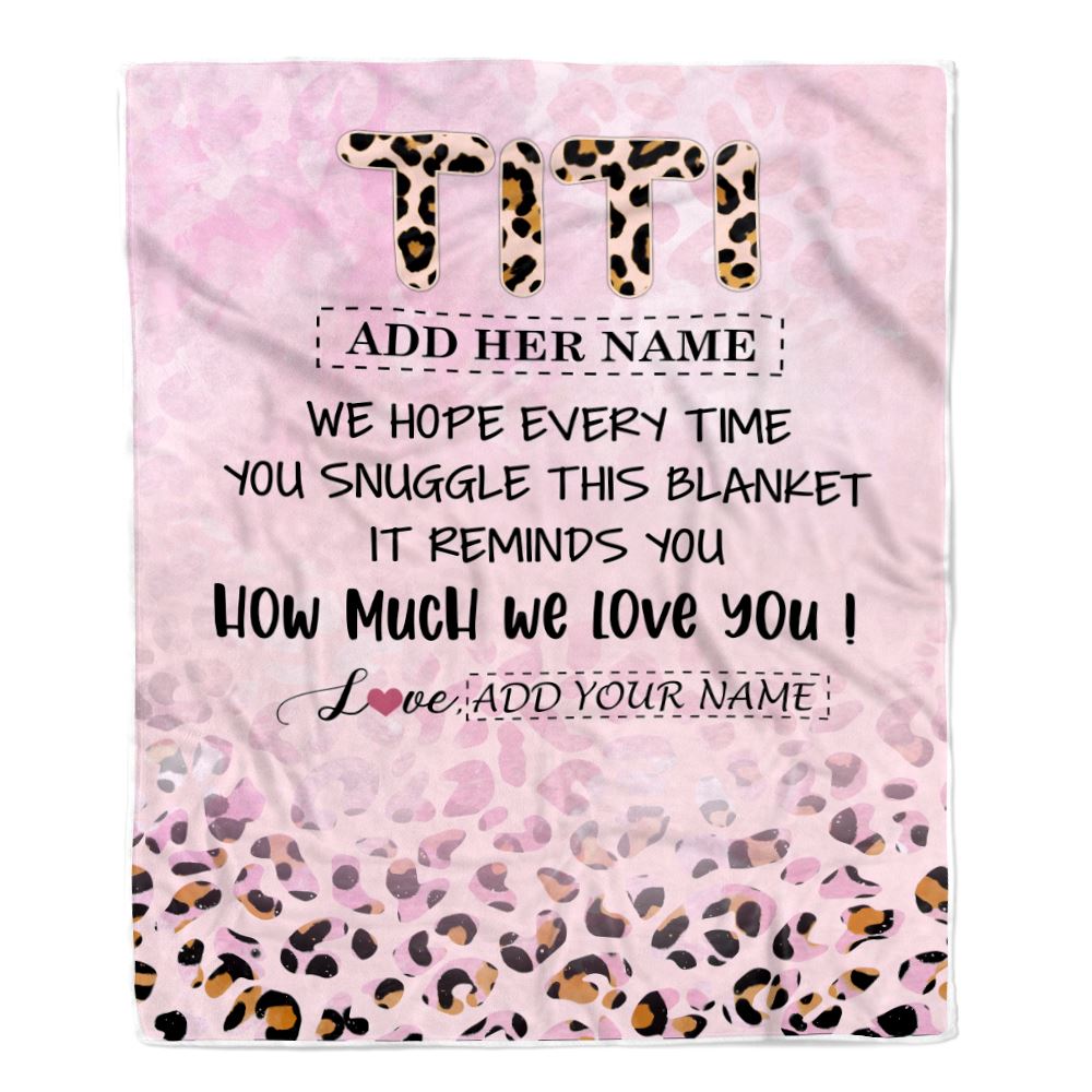 Personalized To My Titi Gifts From Niece Nephew Blanket Pink Leopard Happy Birthday Gifts For Titi Mothers Day Christmas Customized Fleece Throw Blanket | siriusteestore