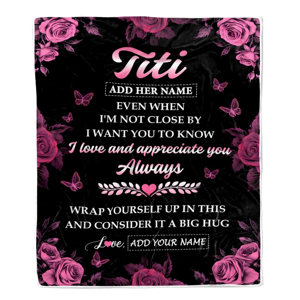 Personalized To My Titi Gifts From Niece Nephew Blanket Rose Floral It A Big Hug Birthday Gift Idea For Titi Gifts Christmas Customized Fleece Throw Blanket | siriusteestore