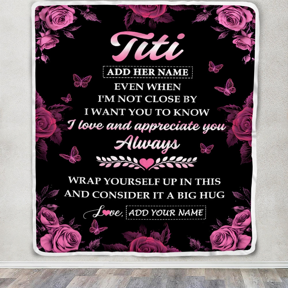 Personalized To My Titi Gifts From Niece Nephew Blanket Rose Floral It A Big Hug Birthday Gift Idea For Titi Gifts Christmas Customized Fleece Throw Blanket | siriusteestore
