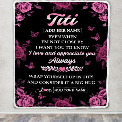 Personalized To My Titi Gifts From Niece Nephew Blanket Rose Floral It A Big Hug Birthday Gift Idea For Titi Gifts Christmas Customized Fleece Throw Blanket | siriusteestore