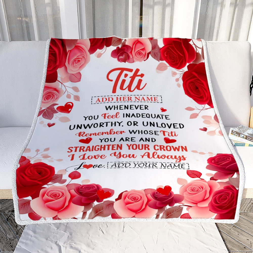 Personalized To My Titi Gifts From Niece Nephew Blanket Rose Flower Anniversary Birthday Gifts Titi Mothers Day Thanksgiving Christmas Custom Fleece Blanket | siriusteestore