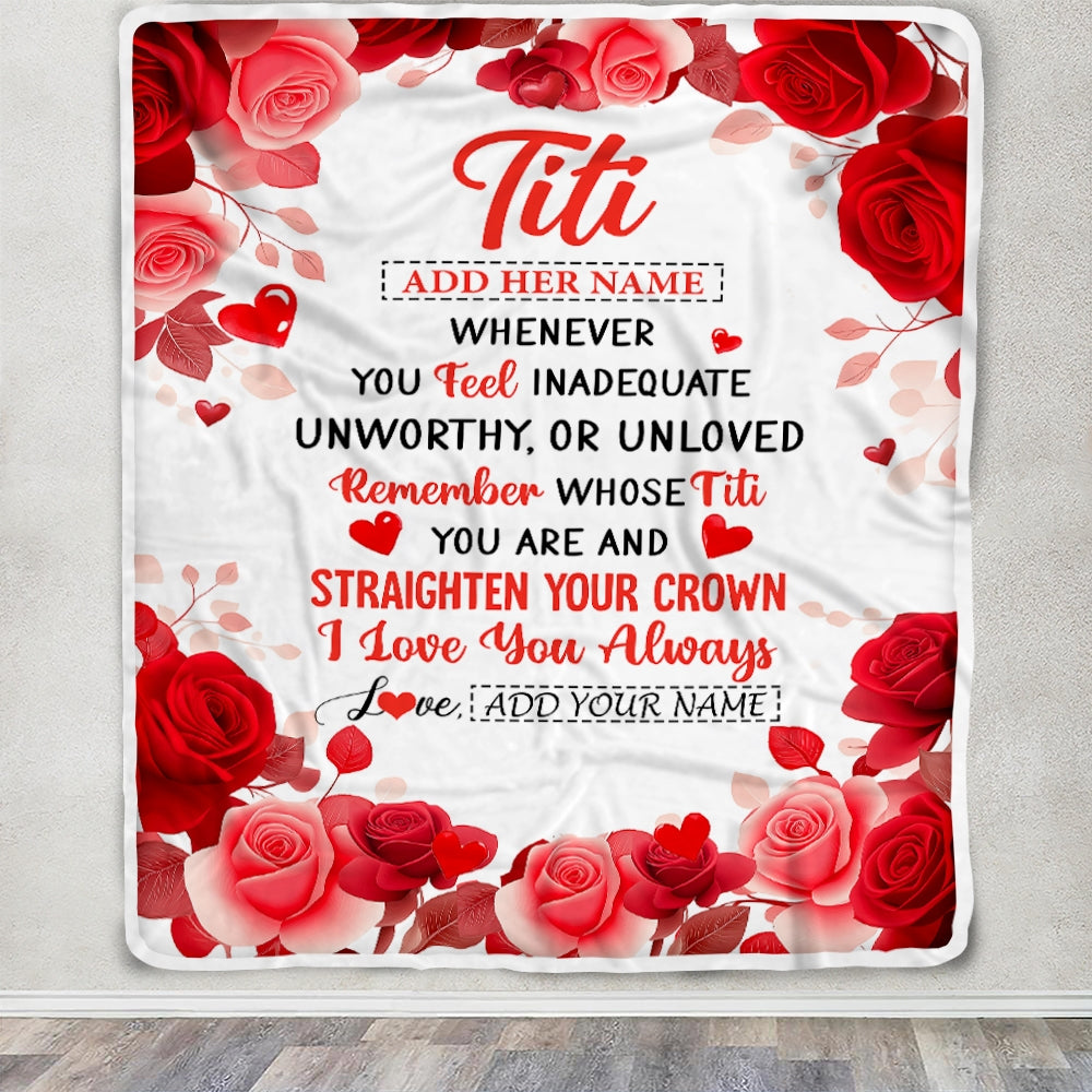Personalized To My Titi Gifts From Niece Nephew Blanket Rose Flower Anniversary Birthday Gifts Titi Mothers Day Thanksgiving Christmas Custom Fleece Blanket | siriusteestore