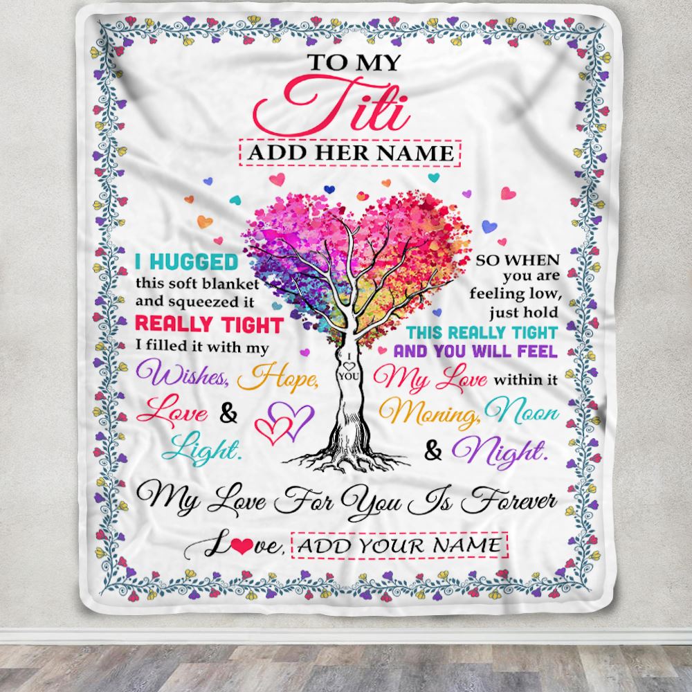 Personalized To My Titi Gifts From Niece Nephew Hugged Blanket Birthday Gifts For Titi Mothers Day Thanksgiving Christmas Customized Fleece Throw Blanket | siriusteestore
