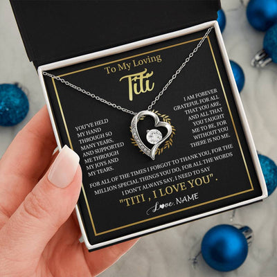 Forever Love Necklace 14K White Gold Finish | 2 | Personalized To My Titi Gifts Necklace From Niece Nephew Grateful Thank You Titi Birthday Gifts Mothers Day Jewelry Christmas Customized Gift Box Message | siriusteestore
