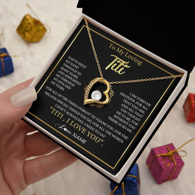 Forever Love Necklace 18K Yellow Gold Finish | 2 | Personalized To My Titi Gifts Necklace From Niece Nephew Grateful Thank You Titi Birthday Gifts Mothers Day Jewelry Christmas Customized Gift Box Message | siriusteestore