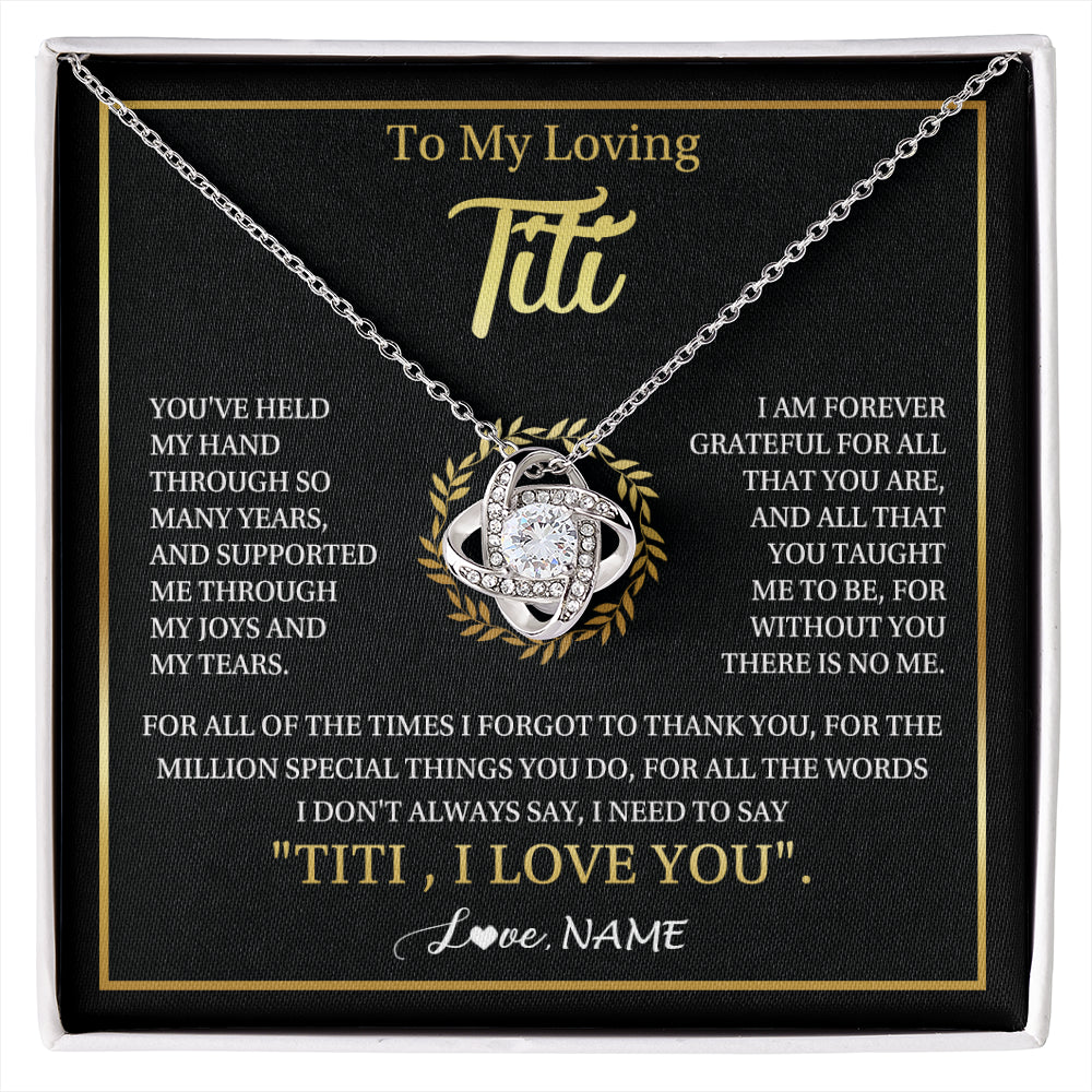 Love Knot Necklace 14K White Gold Finish | 1 | Personalized To My Titi Gifts Necklace From Niece Nephew Grateful Thank You Titi Birthday Gifts Mothers Day Jewelry Christmas Customized Gift Box Message | siriusteestore