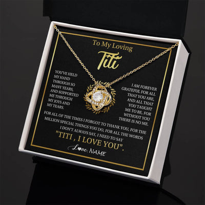 Love Knot Necklace 18K Yellow Gold Finish | 2 | Personalized To My Titi Gifts Necklace From Niece Nephew Grateful Thank You Titi Birthday Gifts Mothers Day Jewelry Christmas Customized Gift Box Message | siriusteestore