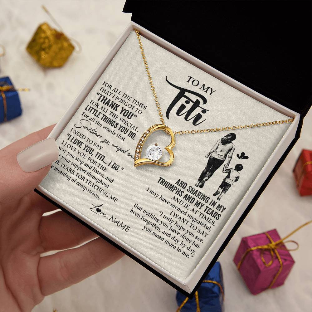 Forever Love Necklace 18K Yellow Gold Finish | 2 | Personalized To My Titi Necklace From Nephew For All The Times That I Forgot To Thank You Titi Birthday Mothers Day Christmas Customized Gift Box Message Card | siriusteestore